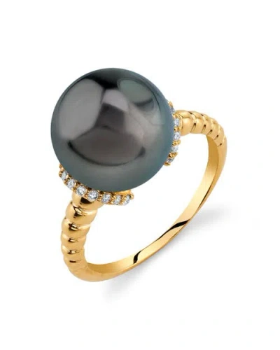 The Pearl Source Tahitian South Sea Pearl & Diamond Jackie Ring In Yellow Gold