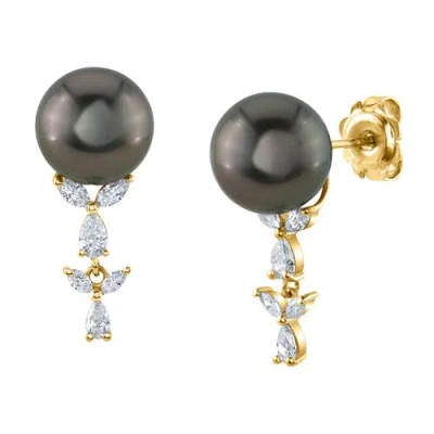 The Pearl Source Tahitian South Sea Pearl & Diamond Kiara Earrings In Yellow Gold