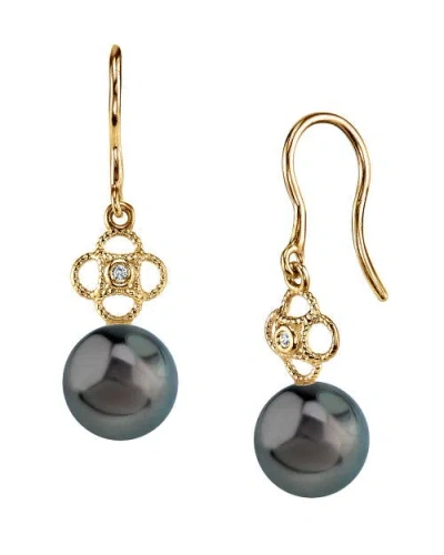 The Pearl Source Tahitian South Sea Pearl & Diamond Lacy Earrings In Yellow Gold