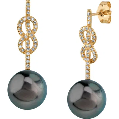 The Pearl Source Tahitian South Sea Pearl & Diamond Levana Infinity Earrings In Yellow Gold