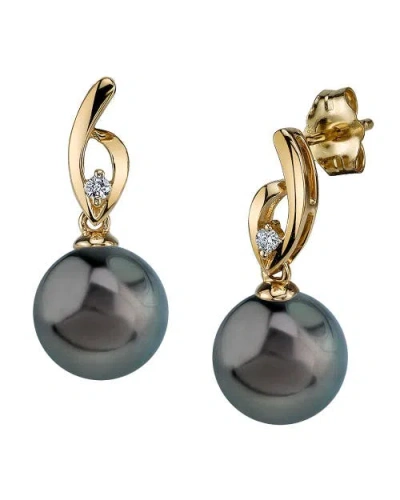 The Pearl Source Tahitian South Sea Pearl & Diamond Lois Earrings In Yellow Gold