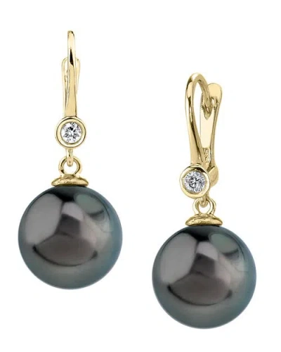The Pearl Source Tahitian South Sea Pearl & Diamond Michelle Earrings In Yellow Gold