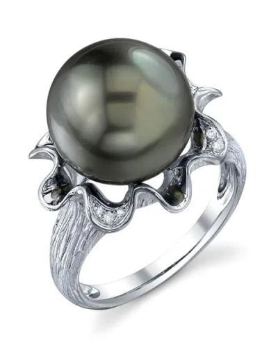 The Pearl Source Tahitian South Sea Pearl & Diamond Robin Ring In White Gold