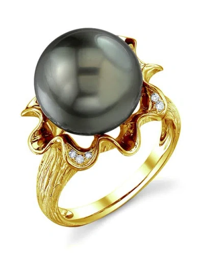 The Pearl Source Tahitian South Sea Pearl & Diamond Robin Ring In Yellow Gold