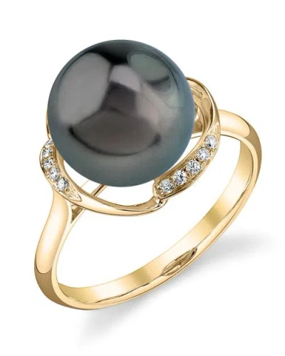 The Pearl Source Tahitian South Sea Pearl & Diamond Ruby Ring In Yellow Gold