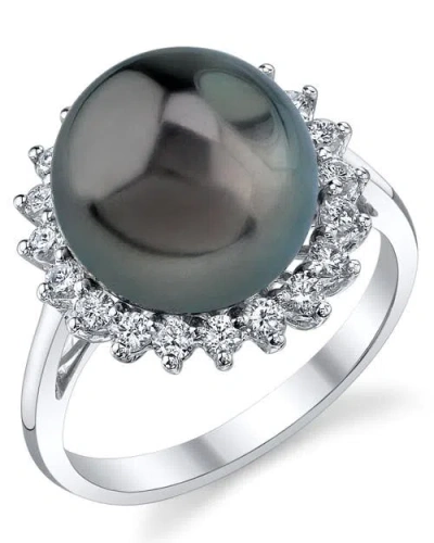 The Pearl Source Tahitian South Sea Pearl & Diamond Sage Ring In White Gold