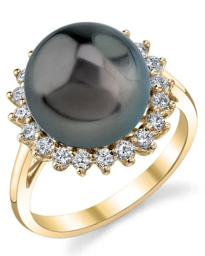 The Pearl Source Tahitian South Sea Pearl & Diamond Sage Ring In Yellow Gold