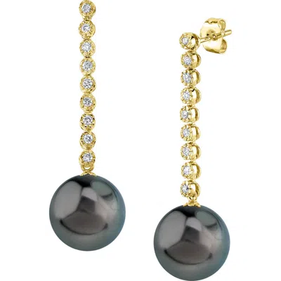 The Pearl Source Tahitian South Sea Pearl & Diamond Serena Earrings In Yellow Gold