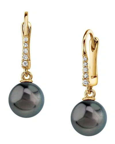 The Pearl Source Tahitian South Sea Pearl & Diamond Susan Earrings In Yellow Gold
