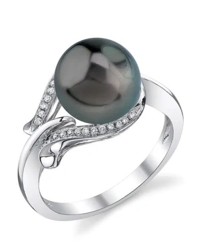 The Pearl Source Tahitian South Sea Pearl & Diamond Willow Ring In White Gold