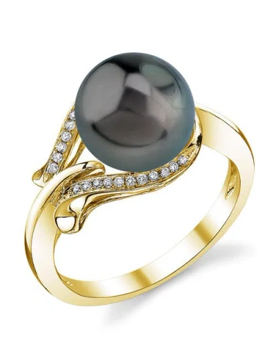 The Pearl Source Tahitian South Sea Pearl & Diamond Willow Ring In Yellow Gold