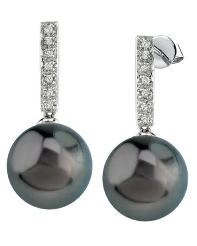 The Pearl Source Tahitian South Sea Pearl Dangling Diamond Earrings In White Gold