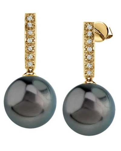 The Pearl Source Tahitian South Sea Pearl Dangling Diamond Earrings In Yellow Gold