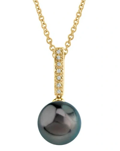 The Pearl Source Tahitian South Sea Pearl Dangling Diamond Pendant In Yellow Gold