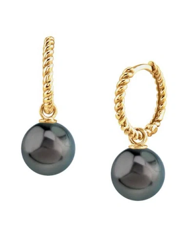 The Pearl Source Tahitian South Sea Pearl Hoop Via Earrings In Yellow Gold