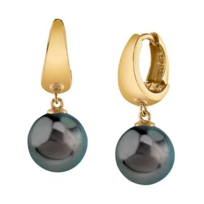 The Pearl Source Tahitian South Sea Pearl Hoop Willa Dangling Earrings In Yellow Gold