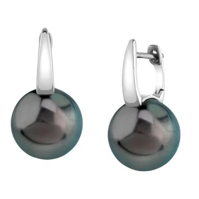 The Pearl Source Tahitian South Sea Pearl Huggie Emily Earrings In White Gold