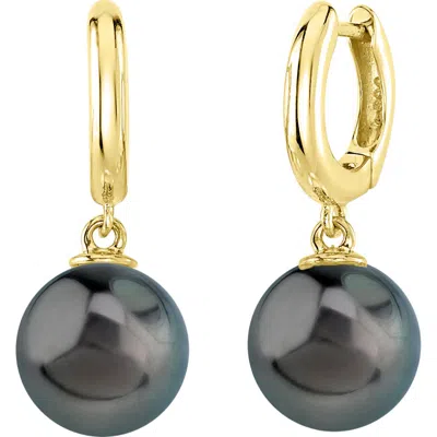 The Pearl Source Tahitian South Sea Pearl Huggie Mary Earrings In Yellow Gold