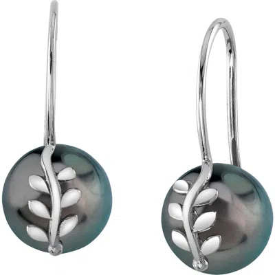 The Pearl Source Tahitian South Sea Pearl Jayne Leaf Earrings In White Gold