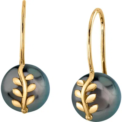 The Pearl Source Tahitian South Sea Pearl Jayne Leaf Earrings In Yellow Gold