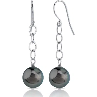 The Pearl Source Tahitian South Sea Round Pearl Dangling Tincup Earrings In Metallic
