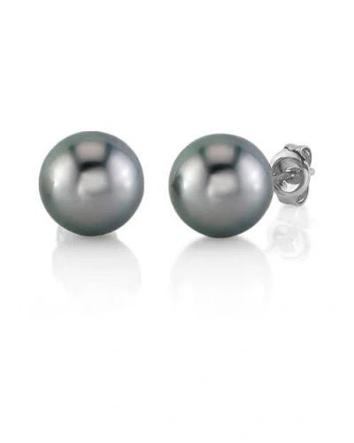 The Pearl Source Tahitian South Sea Silver Round Aaa Pearl Stud Earrings In White Gold
