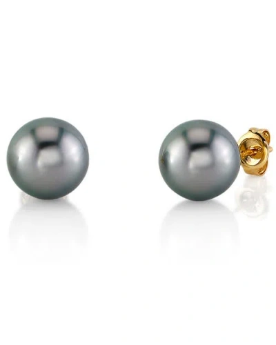 The Pearl Source Tahitian South Sea Silver Round Premier Aaaa Pearl Stud Earrings In White Gold