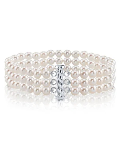 The Pearl Source Triple Hanadama Akoya Pearl Bracelet In White Pearls