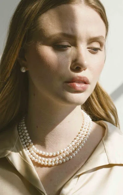 The Pearl Source Triple Strand Freshwater Pearl Necklace In Metallic