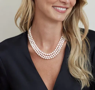 The Pearl Source Triple Strand White Akoya Pearl Necklace