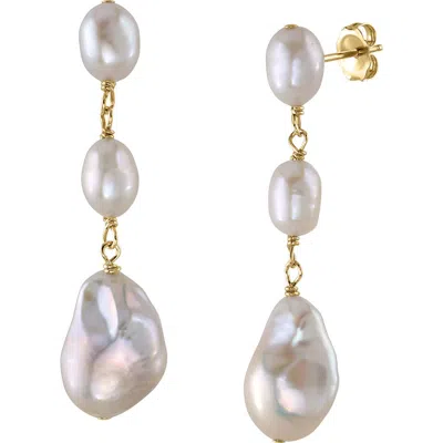 The Pearl Source Triple White Freshwater Baroque Pearl Glenn Earrings In Metallic