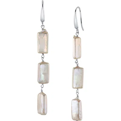 The Pearl Source Triple White Freshwater Baroque Pearl Jaylene Earrings In Sterling Silver