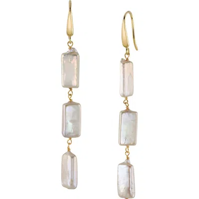 The Pearl Source Triple White Freshwater Baroque Pearl Jaylene Earrings In Yellow Gold Fill