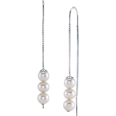 The Pearl Source Triple White Freshwater Pearl Louise Earrings In Sterling Silver