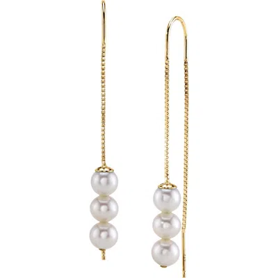 The Pearl Source Triple White Freshwater Pearl Louise Earrings In Yellow Gold Fill
