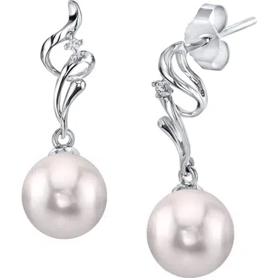 The Pearl Source White Akoya Pearl & Diamond Aria Earrings In Metallic