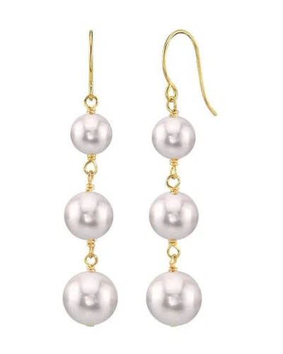 The Pearl Source White Akoya Pearl Triple Drop Earrings In Gold