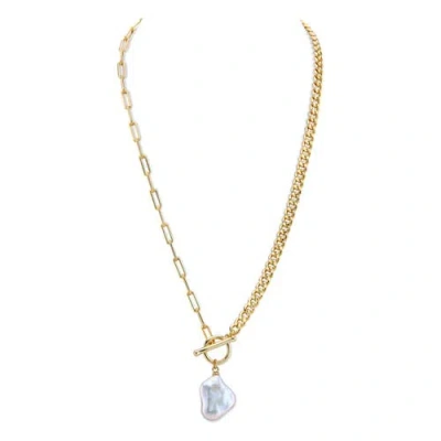 The Pearl Source White Baroque Lenny Pearl Chain Necklace In Gold