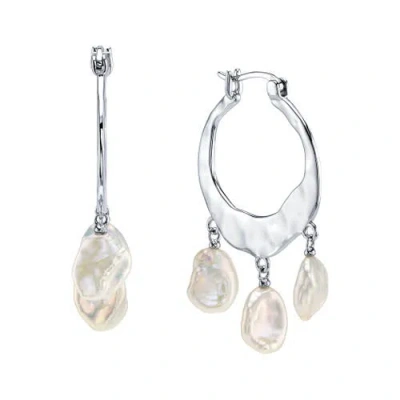 The Pearl Source White Freshwater Baroque Pearl Amara Earrings In Sterling Silver