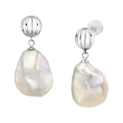 The Pearl Source White Freshwater Baroque Pearl Bianca Earrings In Sterling Silver
