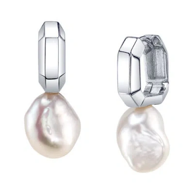 The Pearl Source White Freshwater Baroque Pearl Blaire Earrings In Sterling Silver