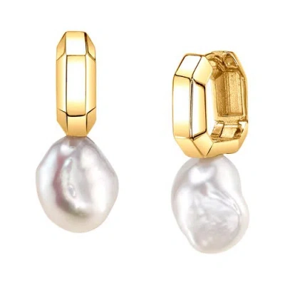 The Pearl Source White Freshwater Baroque Pearl Blaire Earrings In Yellow Gold Fill