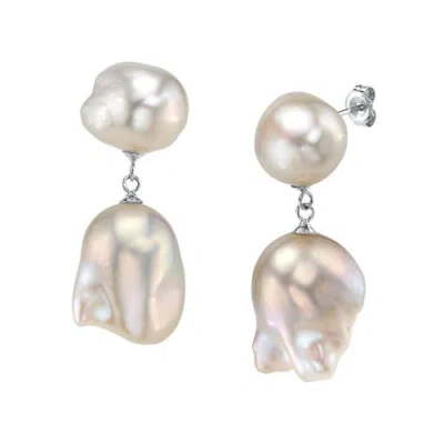 The Pearl Source White Freshwater Baroque Pearl Glory Earrings In Sterling Silver