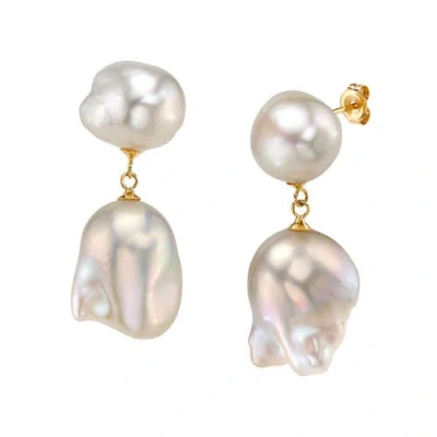 The Pearl Source White Freshwater Baroque Pearl Glory Earrings In Yellow Gold Fill