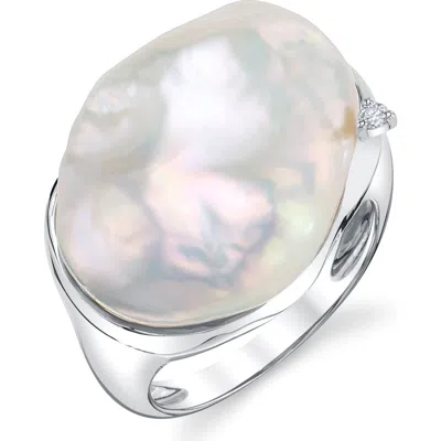 The Pearl Source White Freshwater Baroque Pearl Isla Ring In Sterling Silver
