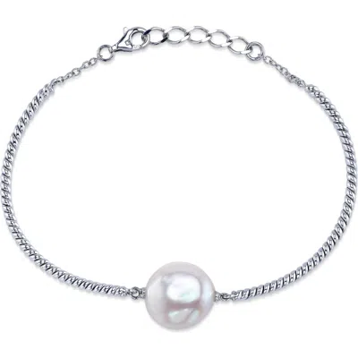 The Pearl Source White Freshwater Baroque Pearl June Bracelet In Sterling Silver Base