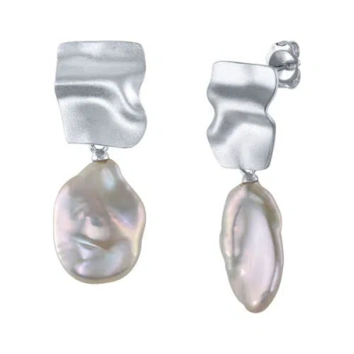 The Pearl Source White Freshwater Baroque Pearl Kaia Earrings In Sterling Silver