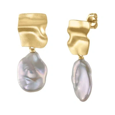 The Pearl Source White Freshwater Baroque Pearl Kaia Earrings In Yellow Gold Fill