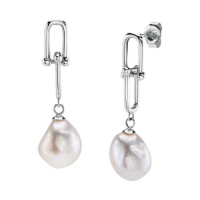 The Pearl Source White Freshwater Baroque Pearl Kira Earrings In Sterling Silver