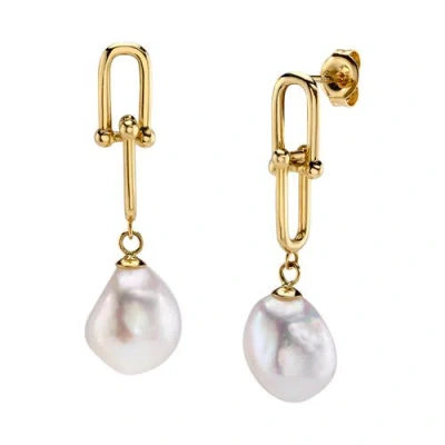 The Pearl Source White Freshwater Baroque Pearl Kira Earrings In Yellow Gold Fill